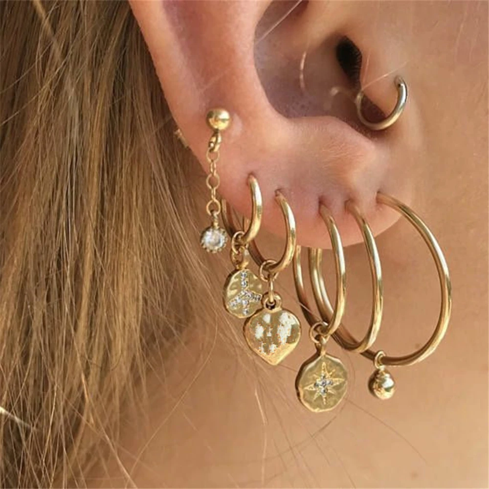 7 шт./компл. в виде геометрических фигур Bijoux(украшения своими руками) с украшением в виде кристаллов женские серьги в виде сердца, Boucle D'oreille Boho ювелирные изделия ослепительные Серьги Brincos, можно носить