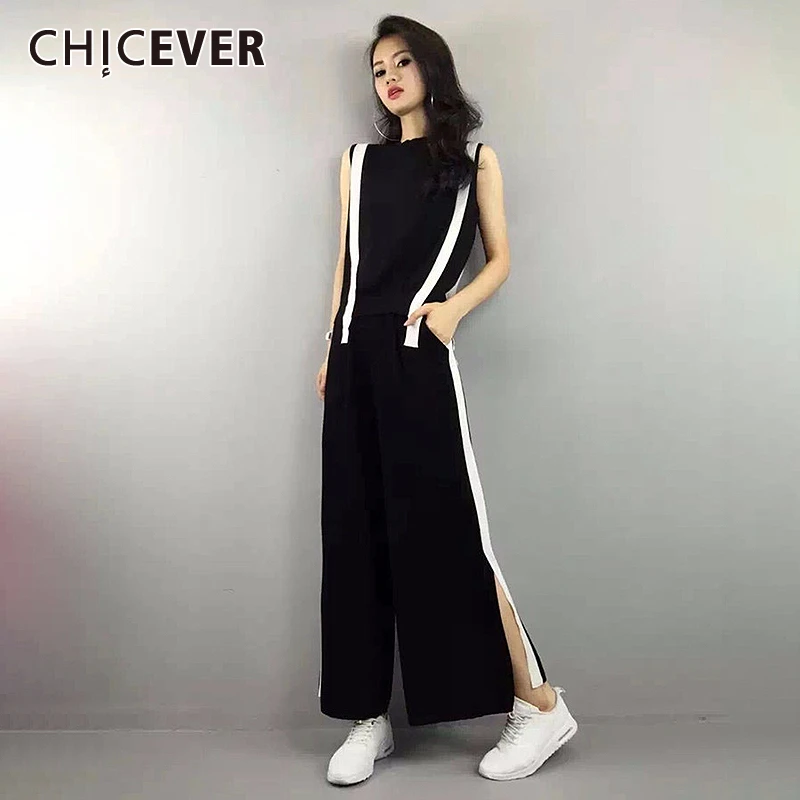 Женский костюм-двойка CHICEVER без рукавов полая футболка с высокой талией и