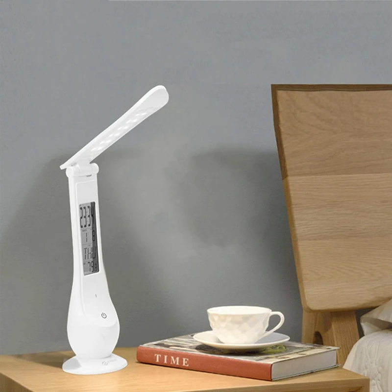 

LED Desk Lamp,Built in LCD Display Clock, Alarm, Calendar, Thermometer,USB Adjustable Color Temperature,White