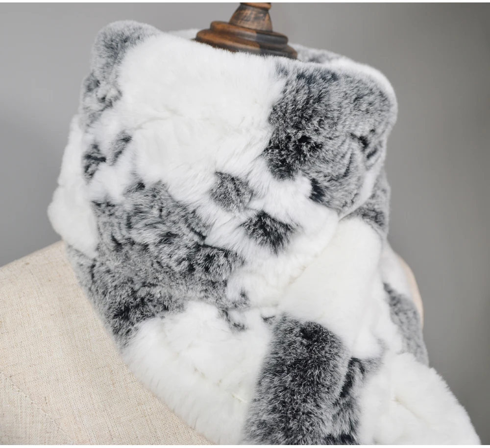Winter Long Style Women Real Rex Rabbit Fur Scarf Rex Rabbit Fur Warm Soft Ring Scarfs High Quality Knit Rabbit Fur Scarves