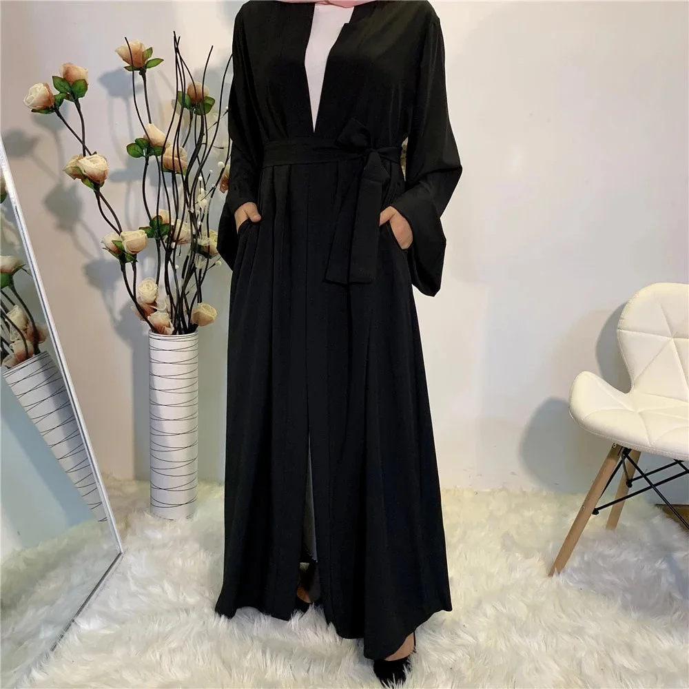 

WEPBEL Pure Color Lace-up Cardigan Robe Middle East Dubai Muslim Dress Popular Plus Size Long Sleeve Abaya Caftan Kimono
