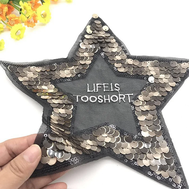 Двусторонняя пятиконечная звезда блестками патч DIY Ручная стеганая сумка со