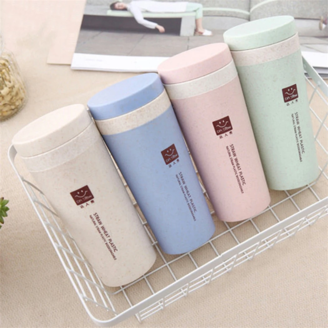 

300ml Water Cup Double Insulated Straw Wheat Cup 6.5 X16.5cm Eco-friendly Travel Mug With Lid Outdoor Camping Hiking Accessories