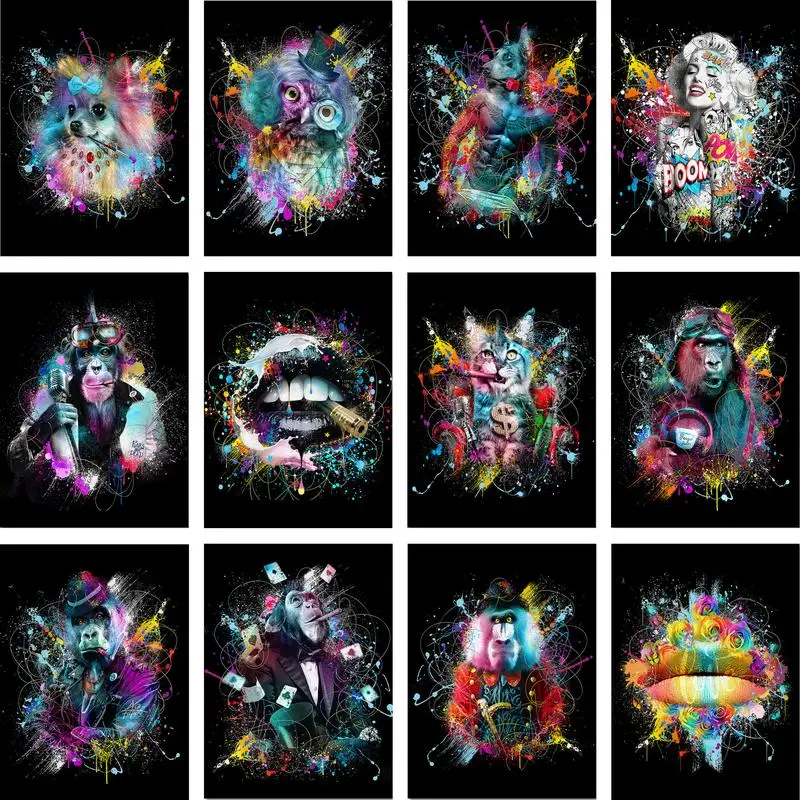 

Рама Gatyztory 60 × 75 см, набор для рисования по номерам «сделай сам», цветные животные, холст, рисование вручную, акриловые краски, работа, уникаль...