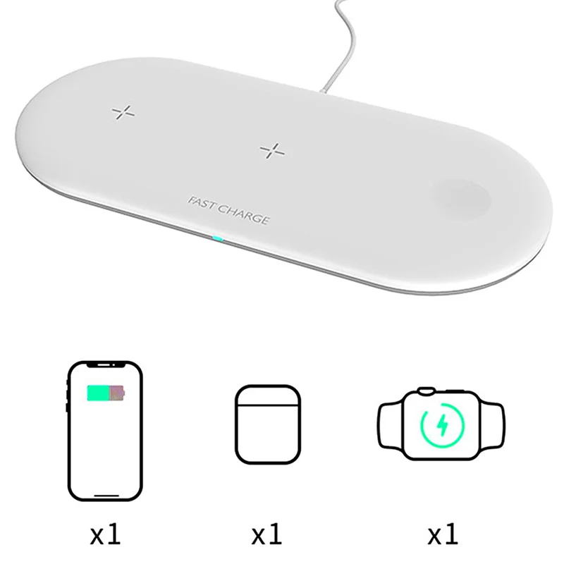 Беспроводное зарядное устройство Qi 10 Вт 3 в 1 быстрое USB для Iphone Apple Watch Iwatch Airpods
