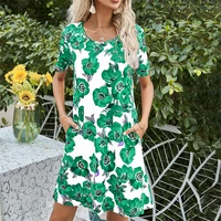 flower print o neck short sleeve dress women plus size loose elegant a line dresses summer casual streetwear dress