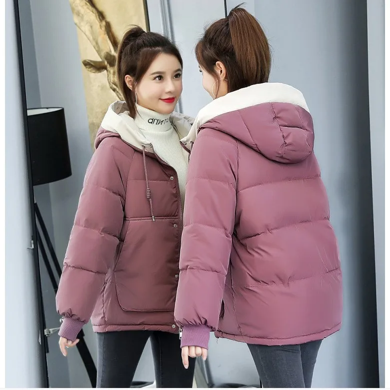Новинка женская зимняя Толстая короткая теплая куртка с капюшоном Теплая