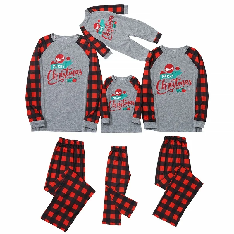 

Christmas Family Matching Outfits Dad Mom Kids Xmas Letters Printed Homewear Plaid Pajamas Set Parent-child Dropshipping