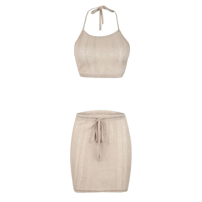 Женский комплект из 2 предметов сексуальный бандажный Топ без рукавов короткий