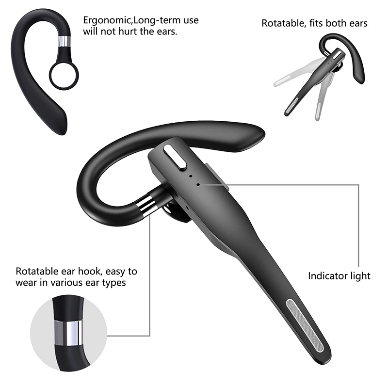 Bluetooth-гарнитура Беспроводная V5.0 наушники Hands-Free со встроенным микрофоном для