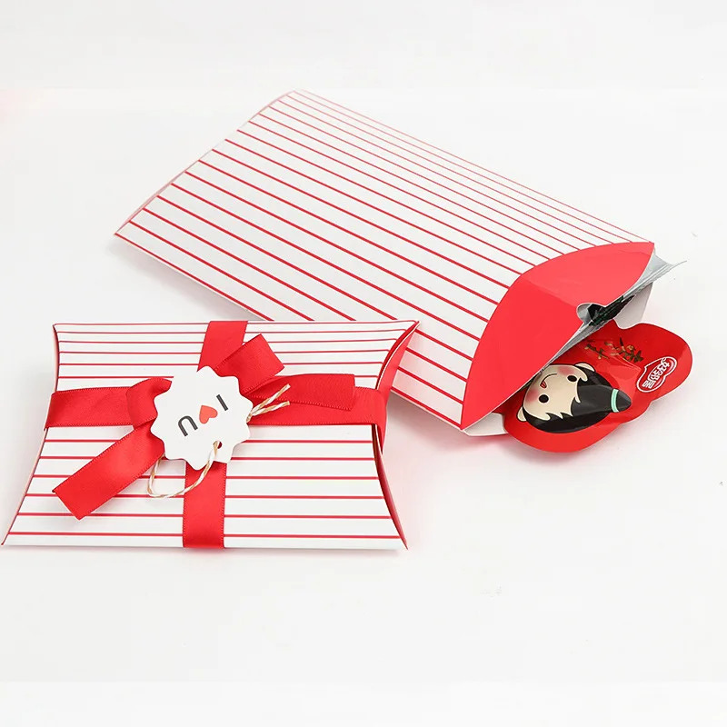 20 шт./лот новая коробка для подушек в полоску с бантом Подарочный пакет из