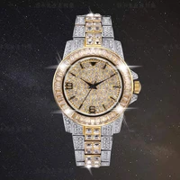 luxury bling diamond stones mens watch 18k gold plated ice out quartz iced wrist watches for men male waterproof wristwatch