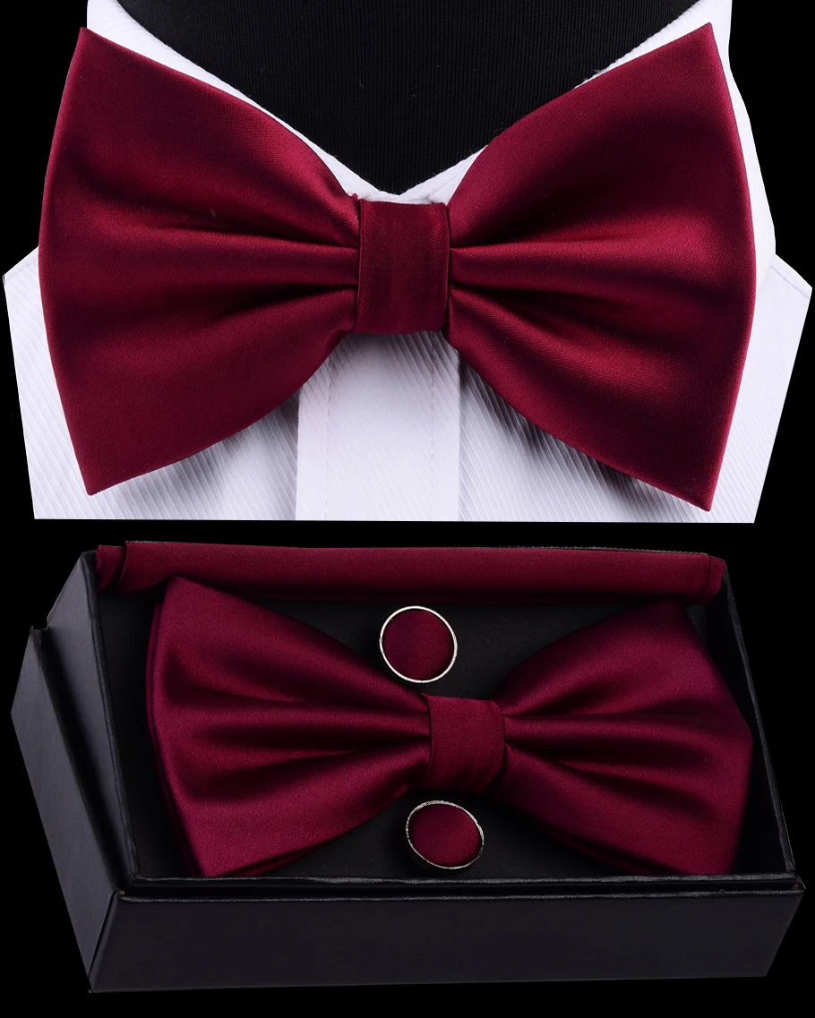 Мужской галстук бабочка Ricnais однотонный Карманный платок запонки с коробкой