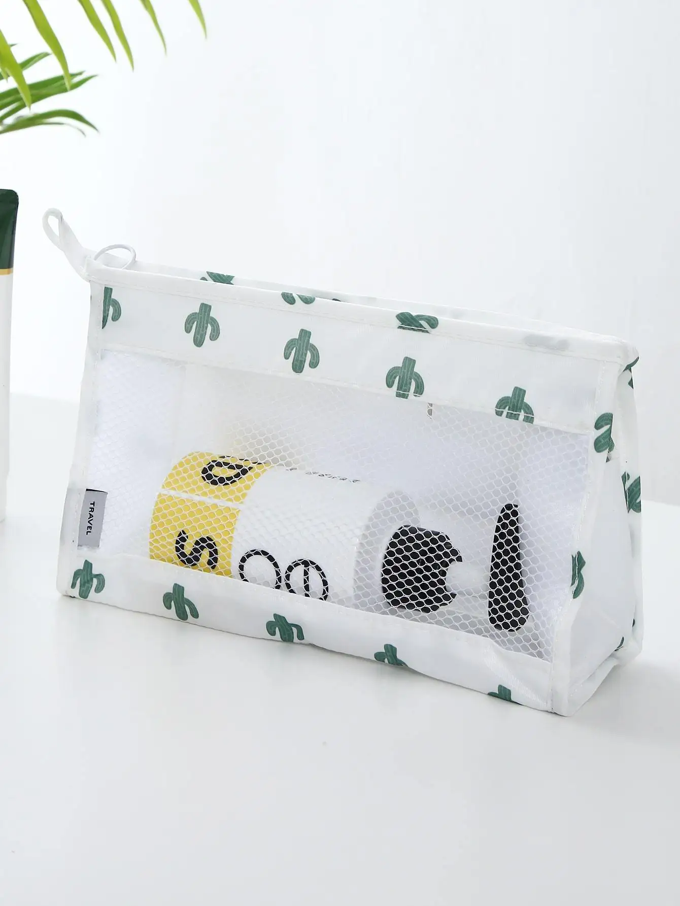 

1pc Cactus Print Travel Storage Bag one-size White Polyester 100% PolyesterTravel Packing Cubes