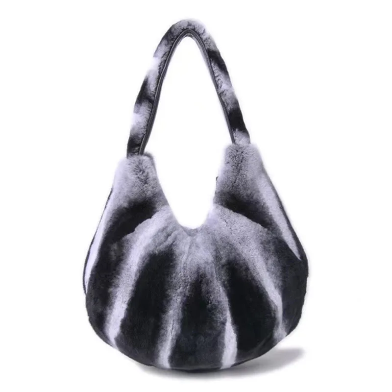 Winter Rex Rabbit Fur Shoulder Bag Fashion Natural Warm Female Tote Bag Luxury Designer Evening Bag Fur Leather Female