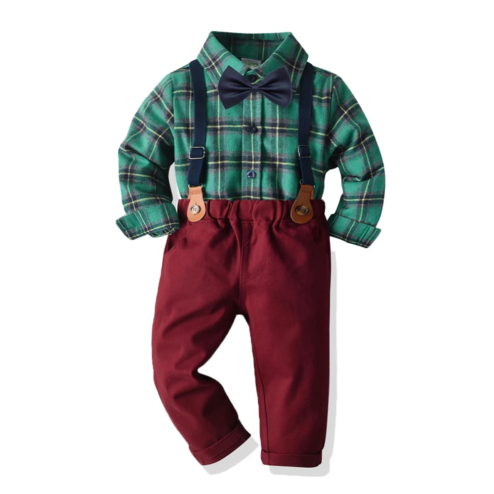 

2022 Child Check Stripes Sets Casual Spring/Autumn Long Sleeve Button Knit Turn-down Collar Bowknot Toddler Clothing Suits 9M-5Y
