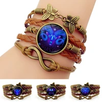 12 zodiac sign woven leather bracelet natural stone multi layer bracelet aquarius pisces constellation jewelry birthday gift