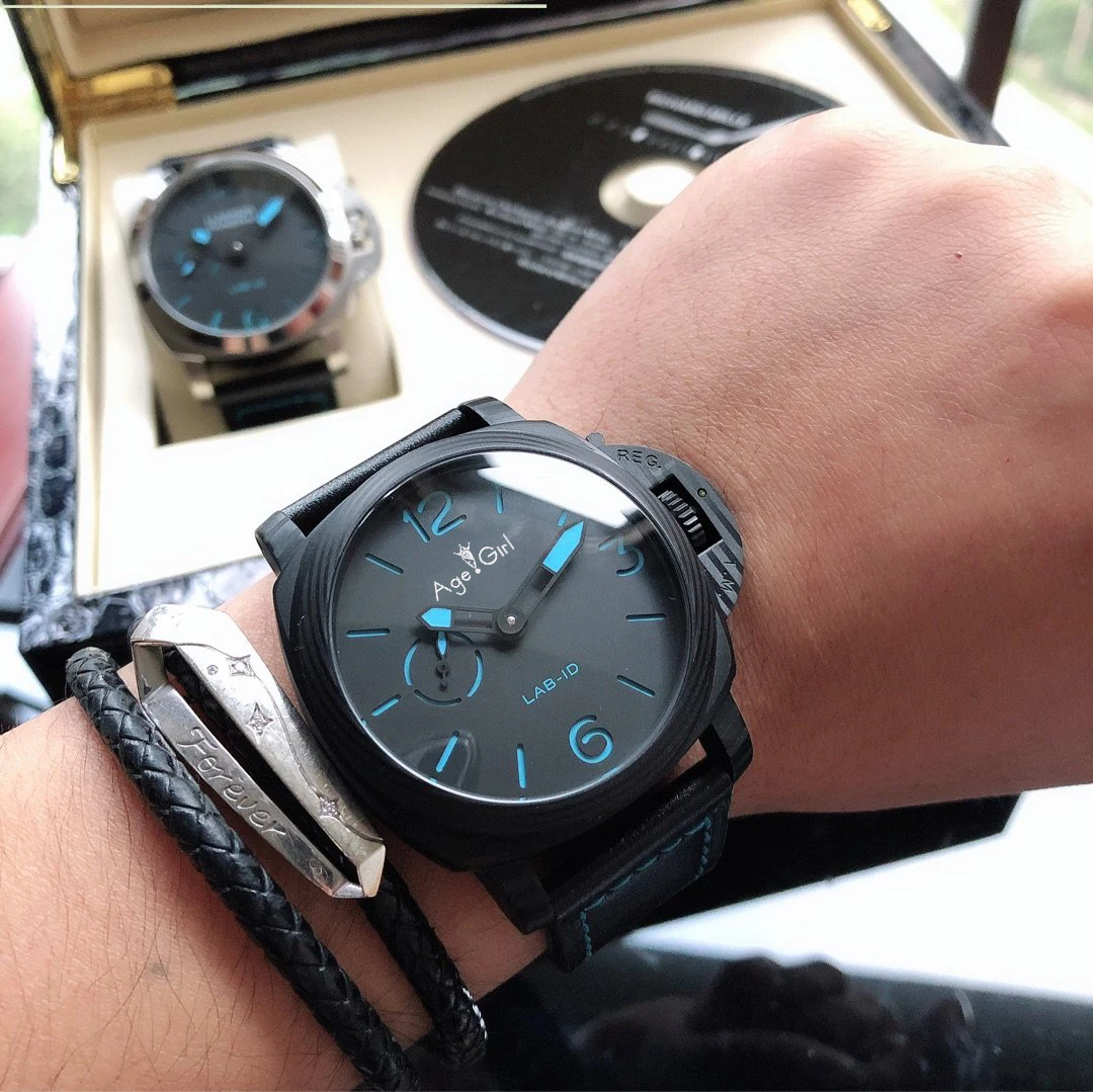 

Classic New Men Automatic Mechanical Sapphire Stainless Steel 11950 Carbotech Auto 47MM Luminous Black Blue Leather Watch
