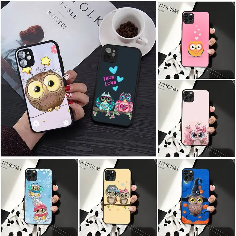 

Cute Owl cartoon design art Phone Cases Matte Transparent for iPhone 7 8 11 12 s mini pro X XS XR MAX Plus cover funda