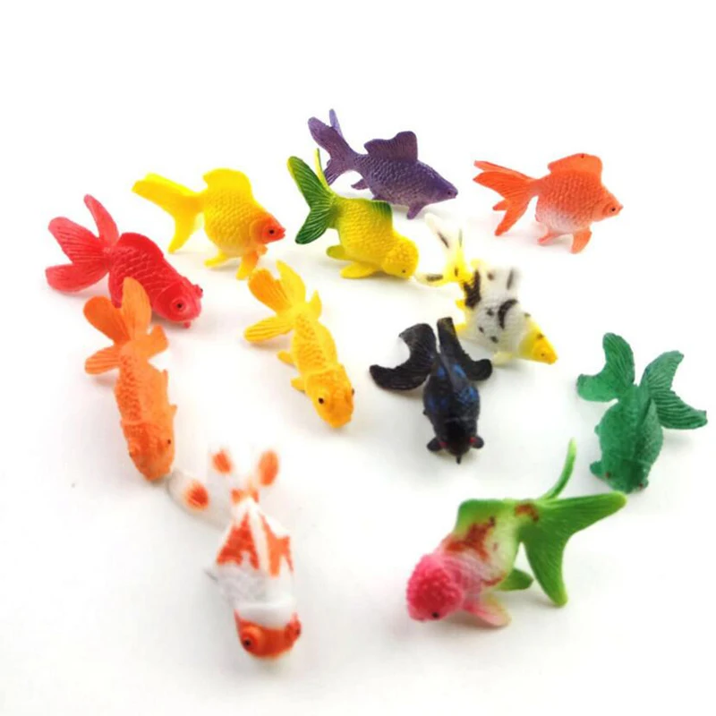 

12Pcs/set Simulation Sea Life Goldfish Animals Models Fgures Set Toys Small Kawaii Ocean Fish