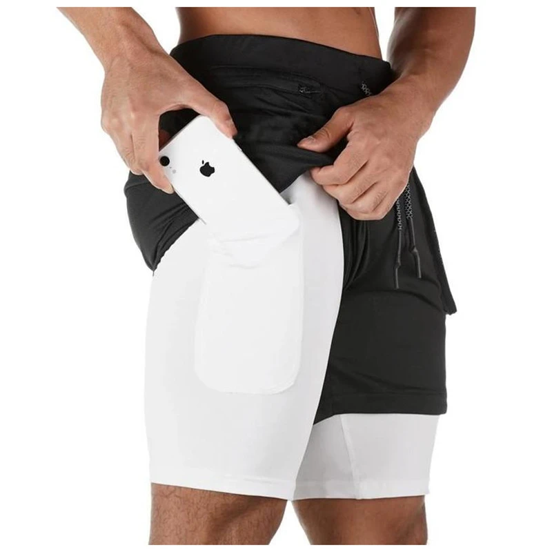 Мужские шорты для бега 2 в 1 спортивные фитнеса бодибилдинга быстросохнущие