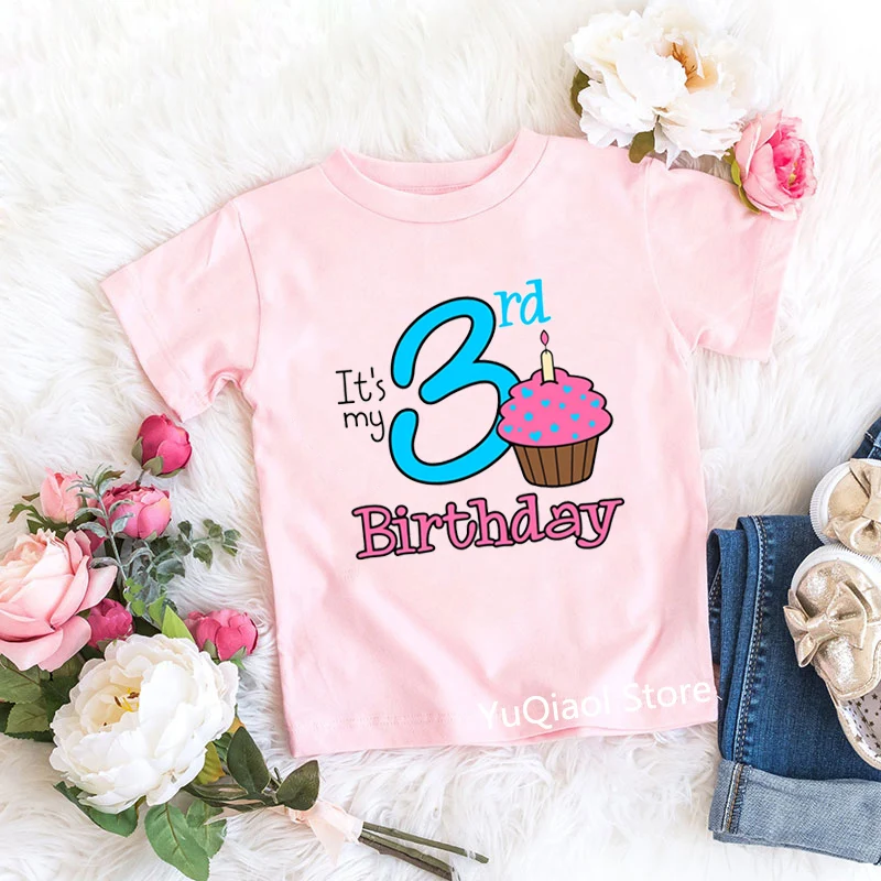 

Girls Pink Tshirt Number 2-9 Cupcake Printed Graphic Tees Baby Children Birthday Gift Top T Shirt Cute Kids Clothes 2 to 9 Years
