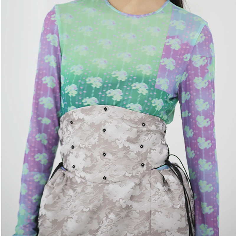 

SeeBeautiful Jacquard Beading Flower High Waist Drawstring Split A-line Half-body Skirt Woman Summer 2020 New Fashion L579