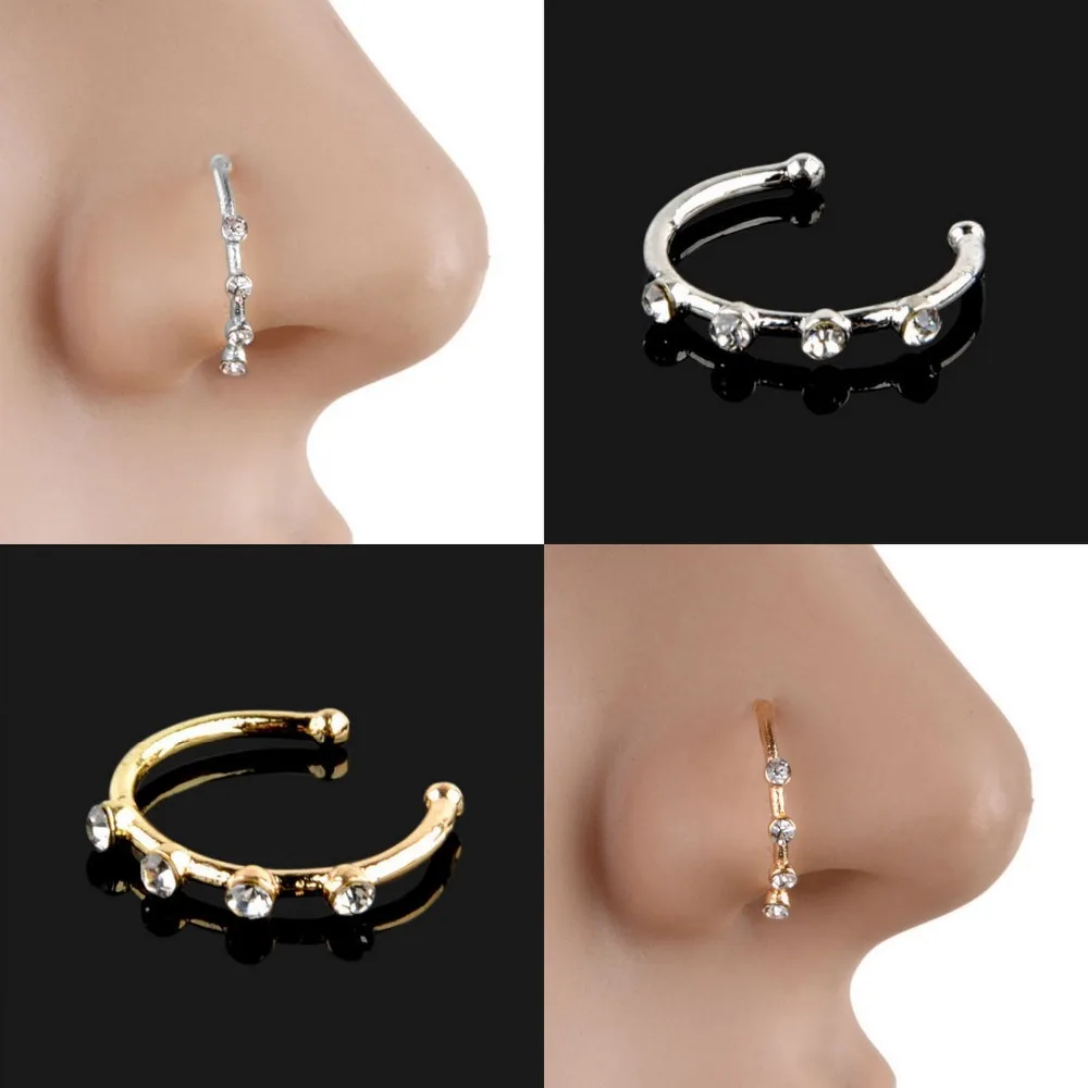 

1 Pcs Crystal Rhinestone Fake Hoop Nose Clip Ring Punk Nostril Nose Hoop Ring Helix Cartilage Tragus Oreja Body Piercing Jewelry