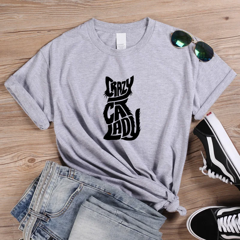 ONSEME футболка женская летняя с кружевными рукавами футболки Crazy Cat Lady Harajuku Friends