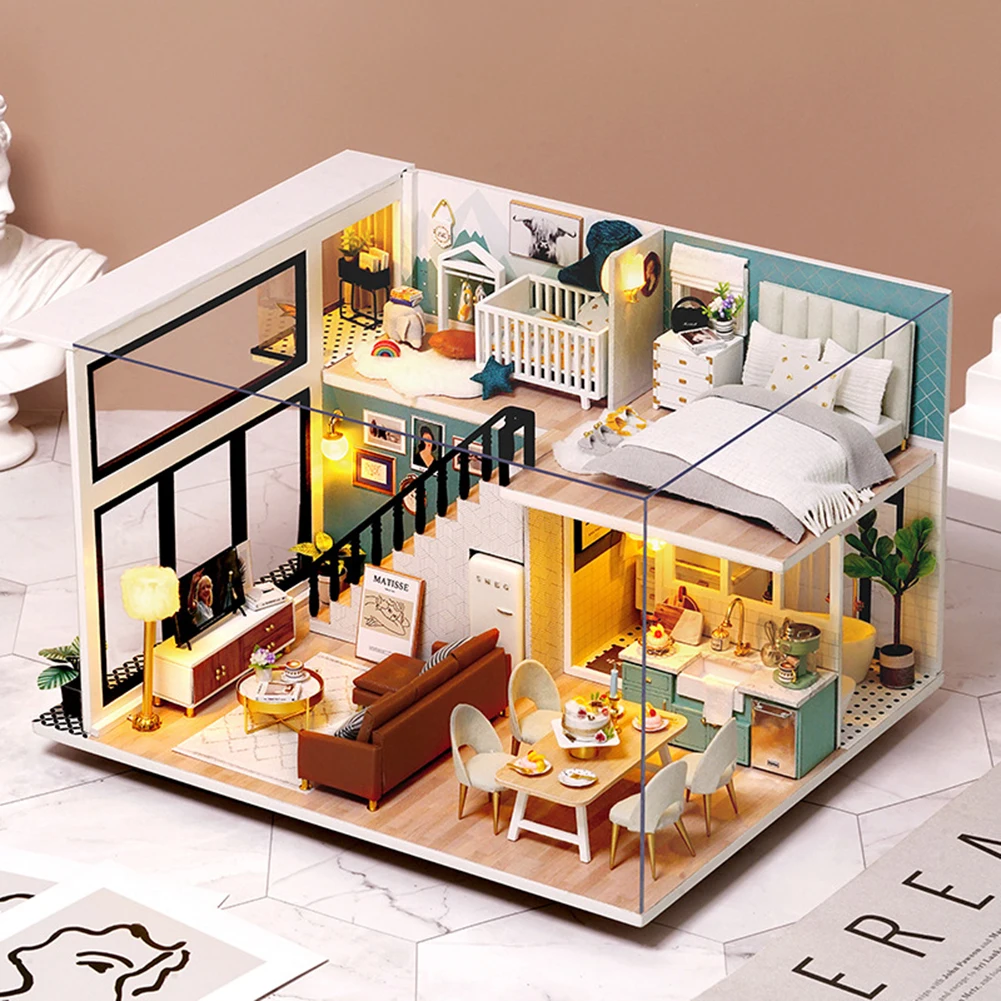 

DIY 3D Handmade Dollhouse Wooden House with LED Miniature Furniture Casa LED Toy Kid Gift Dollhouse Children Adult Gifts