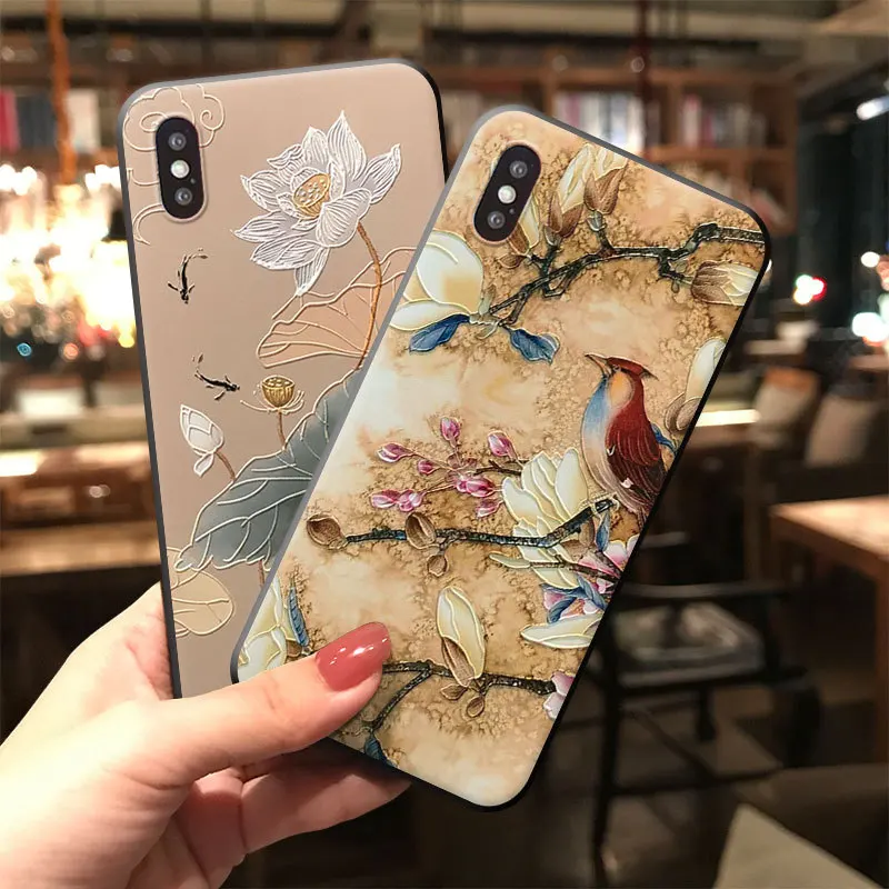 Шикарный чехол для телефона с цветком лотоса iPhone 11 12ProMax XS MAX XR X тиснением в виде
