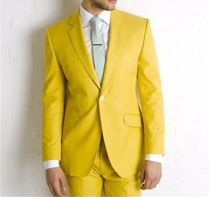 

Новое поступление 2021, мужские желтые смокинги для жениха, мужские костюмы с вырезом на лацкане, Свадебный/выпускной блейзер (пиджак + брюки)