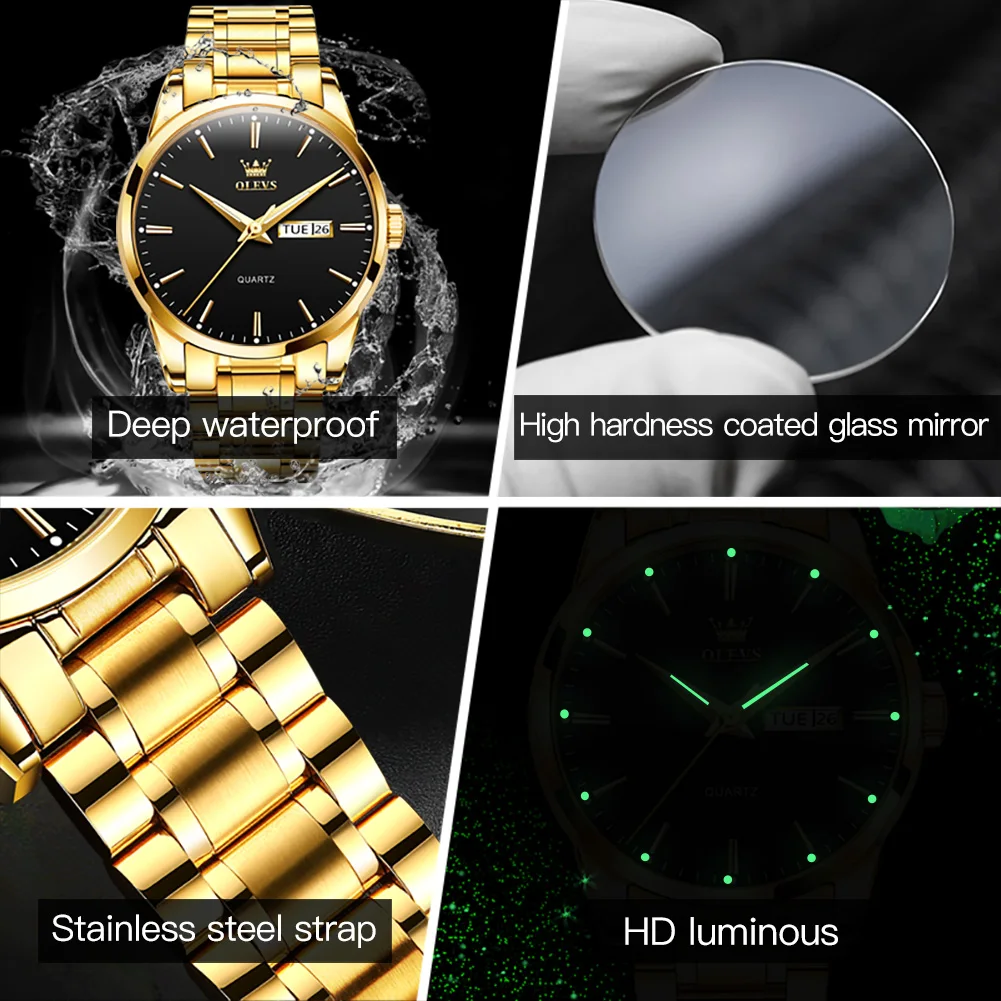 

OLEVS Men Quartz Watch Top Brand Luxury Wristwatch Date Display Business Gold Watch for Men Waterproof Stainless Steel Strap