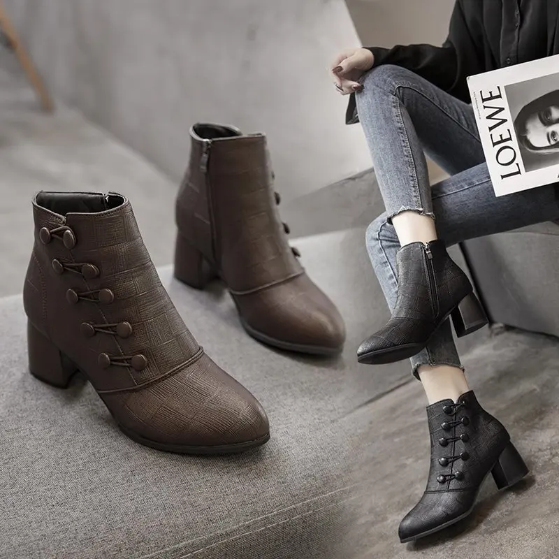 

Europe 2021 New Fashion Martin Boots Women ANKLE High Heel Shoes Woman Plus Size 35-43 Women's Shoes Winter Boots Women