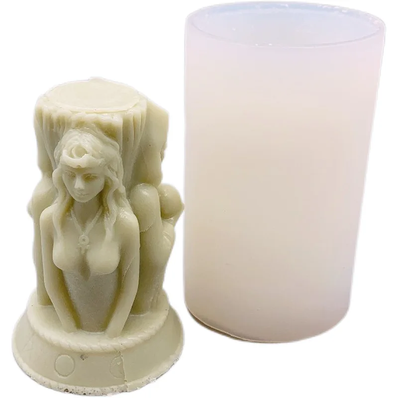 

New Three Goddess Aromatherapy Candle Silicone Mold Diy Columnar Teenage Girl Pregnant & Old Woman Human Body Shape Resin Mold