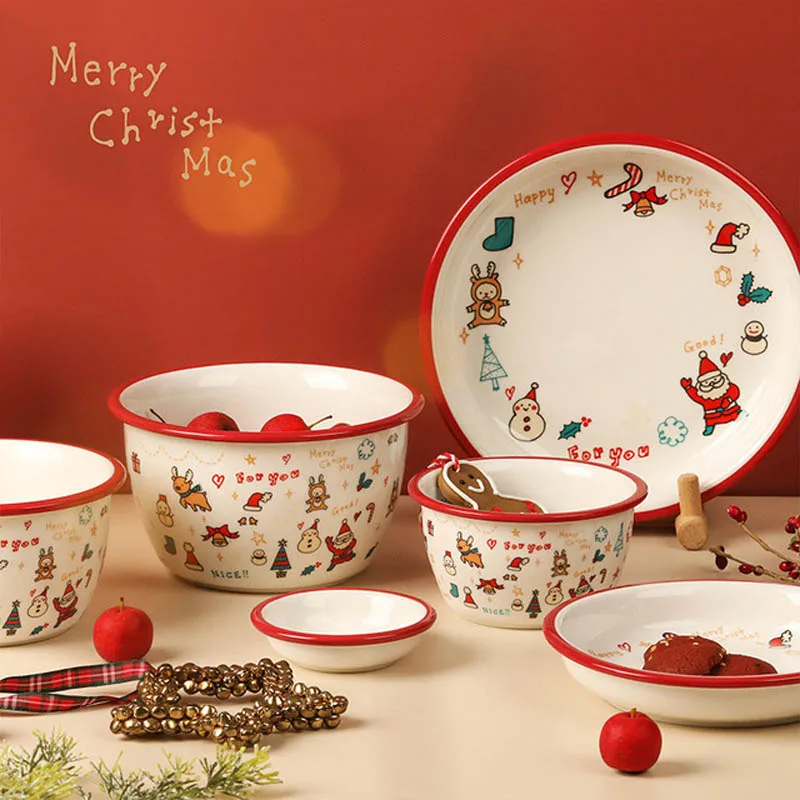 

Christmas Style Ceramic Tableware Household Salad Steak Plate Food Container Soup Rice Bowl Dishes Kitchen Dinnerware Utensils