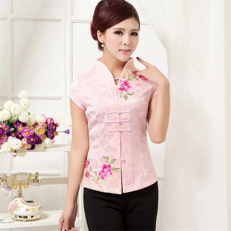 

Chinese style shirt Tang suit female Chinese embroidery flower work clothes female mother dress blusas mujer large size