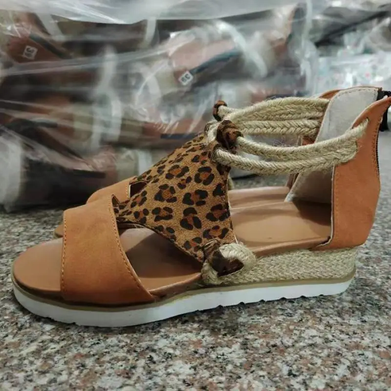 Sandals ladies wedge heel open toe fish mouth foreign trade Roman style sandals shoes cashmere zipper large size sandals