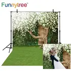 Фотофон Funnytree с зеленым экраном на весну, белые цветы, деревянная дверь, дерево, луг, природа, свадебные фотографии, Фотофон
