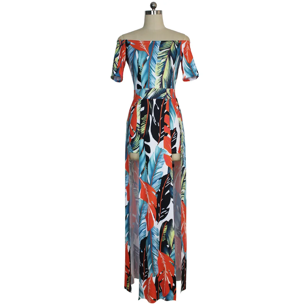 Женские сексуальные широкие брюки с открытыми плечами и принтом повседневные