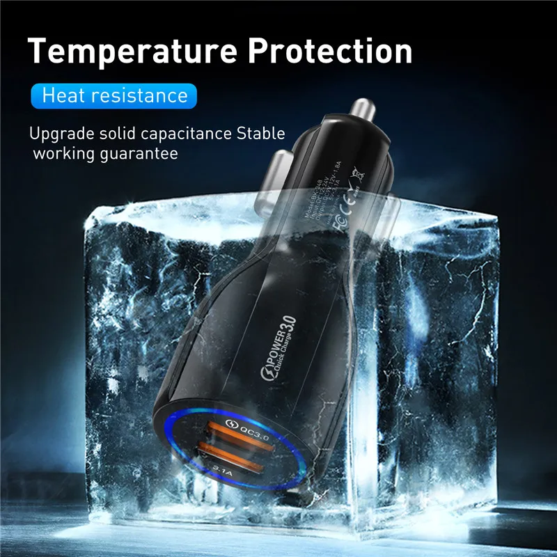 USLION 3.1A устройство для автомобиля с двумя портами USB Зарядное устройство Быстрая зарядка 3,0 2,0 Автомобильный держатель для мобильного телефона лампы-Зарядное устройство для huawei P30 iPhone samsung планшет с функцией быстрой зарядки