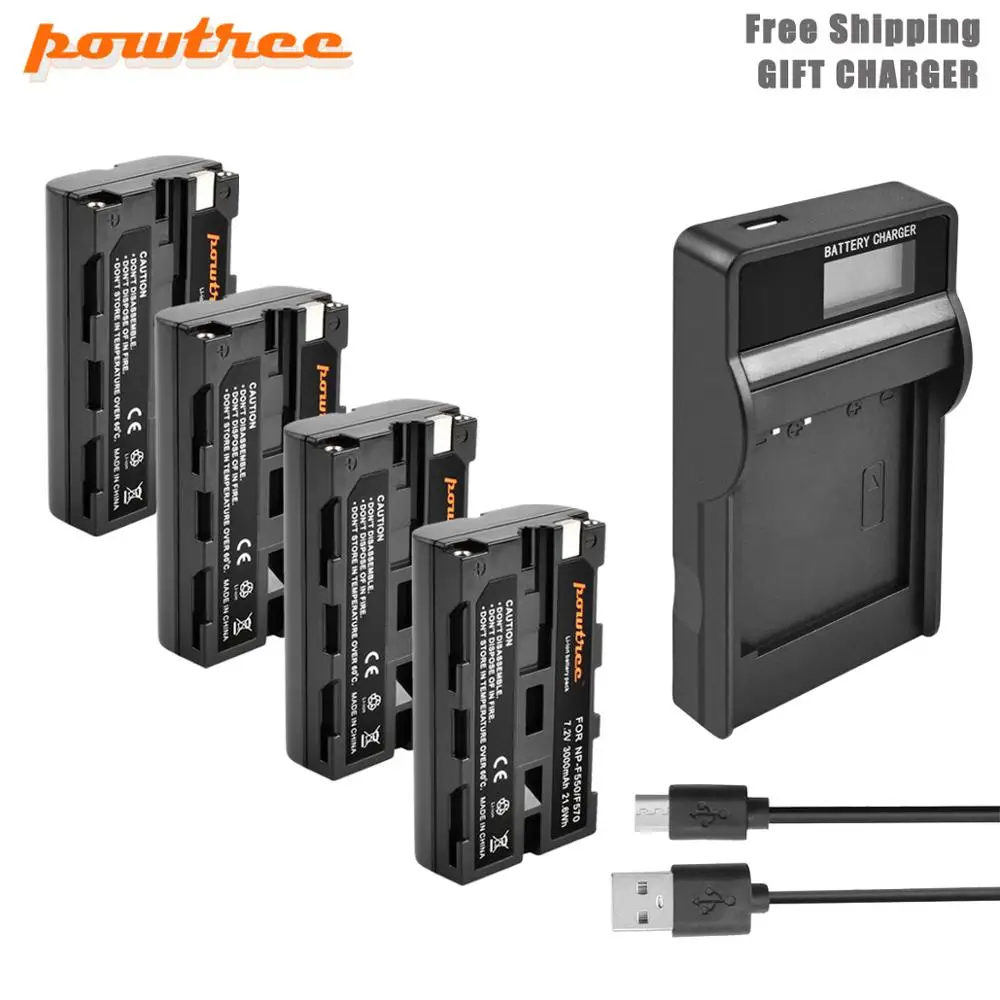4X Battery-Charger Powtre NP-F550 Li-Ion Батарея 7,2 V 3000 мА/ч, Батарея+ светодиодный зарядки для sony NP-F550 NP-F770 NP-F750 F960 F970 L50 - Цвет: 4X Battery-Charger