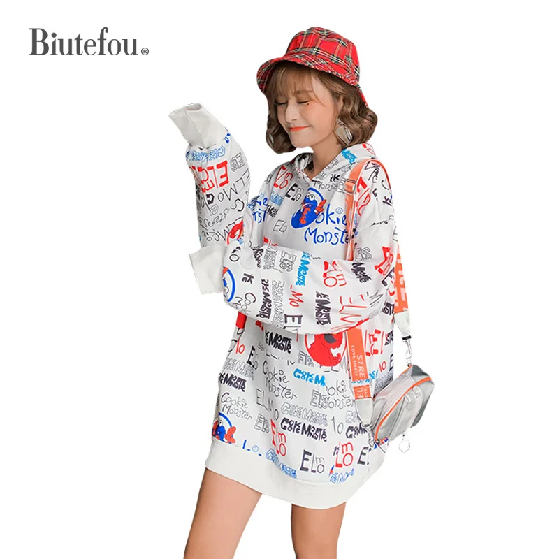 2019 Осенняя мода cec толстовки женские ins мультфильм печати длинные с