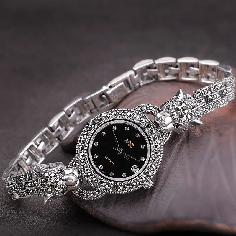 Женские часы с леопардовым принтом Siver Cheetah серебро 925 пробы браслет из чистого