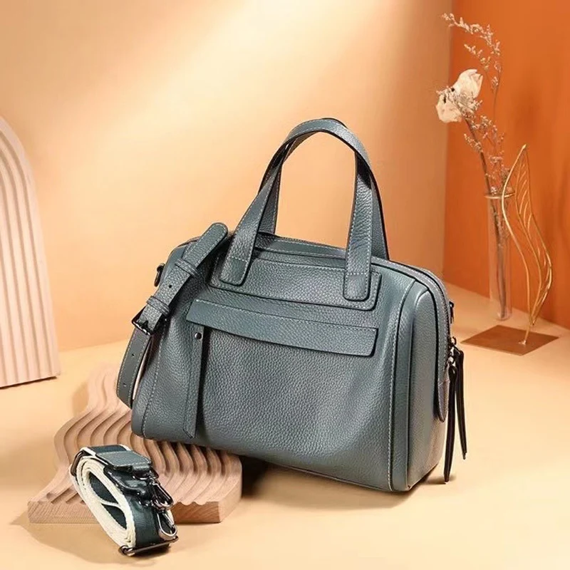 

San Maries Fashion 2 Straps Elegant Handbag Women Shoulder Crossbody Bag High Quality Designer Cow Leather Ladies Pillow Tote