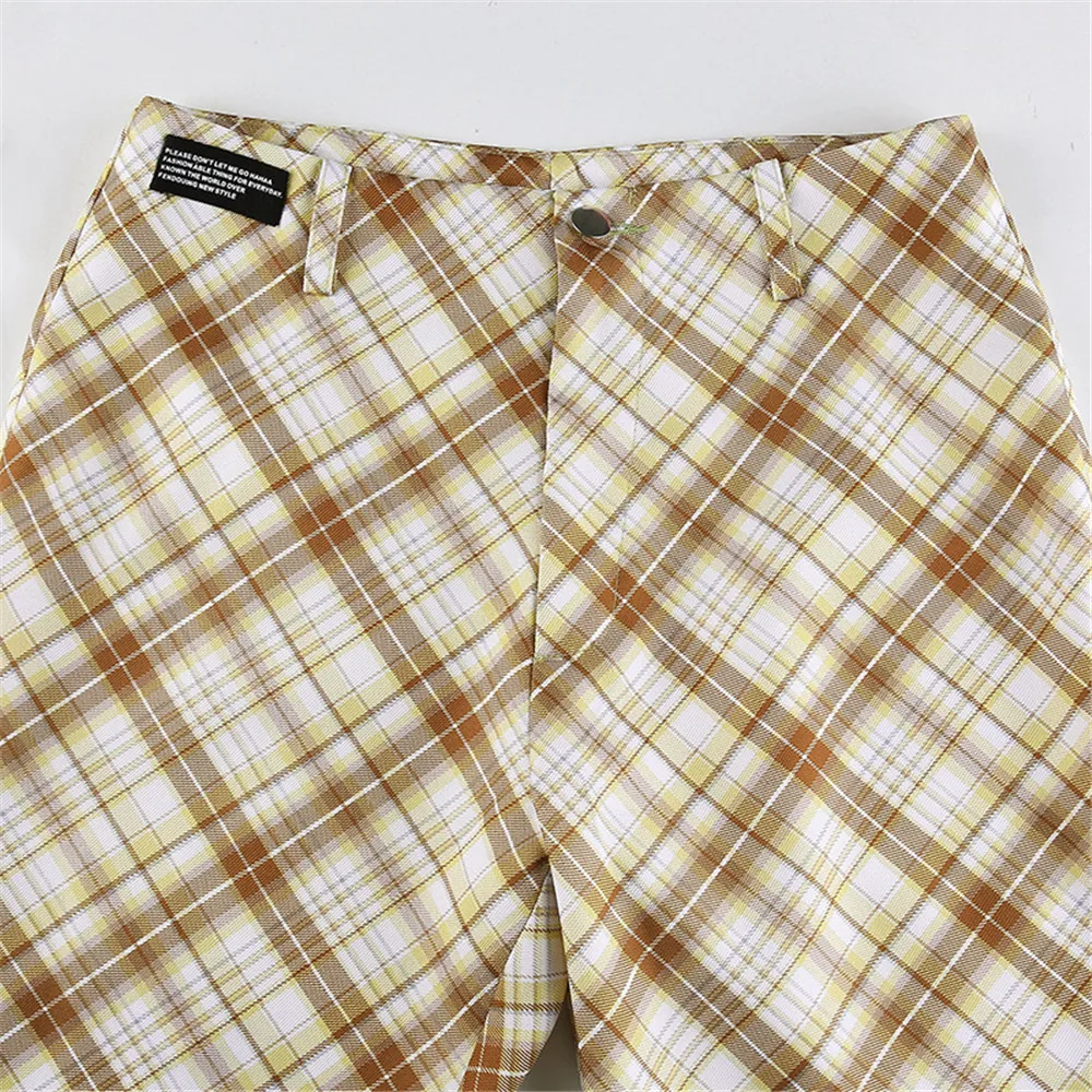 

Y2K Streetwear Plaid Straight Pants Women's High Waist Casual Trousers E-Girl Fashion Vintage Loose Long Pants Spring Summer2021