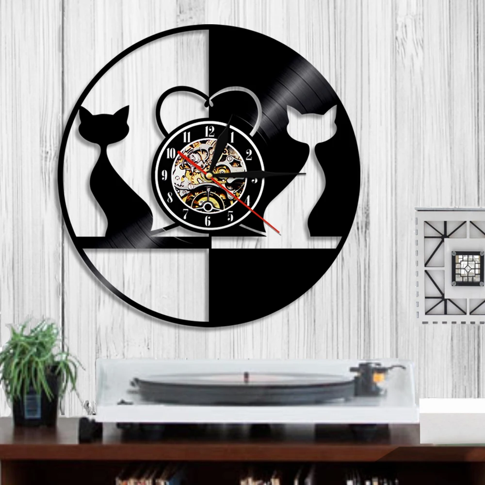 Виниловые Настенные часы с изображением кота 3D настенные котенка современные