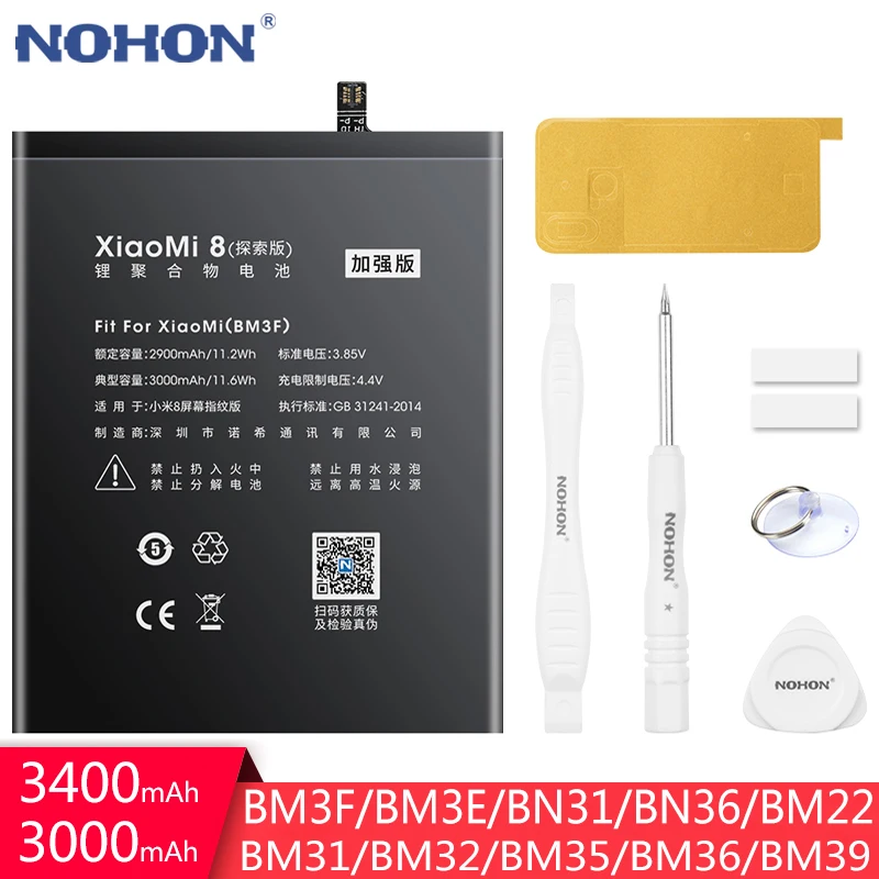Аккумулятор NOHON для Xiaomi Mi 8 Pro 6 5 4 4C 5S 5X 6X Mi8 Mi4C Mi5S Mi5 Mi6 BM3F BM3E BN31 BN36 BM22 BM35