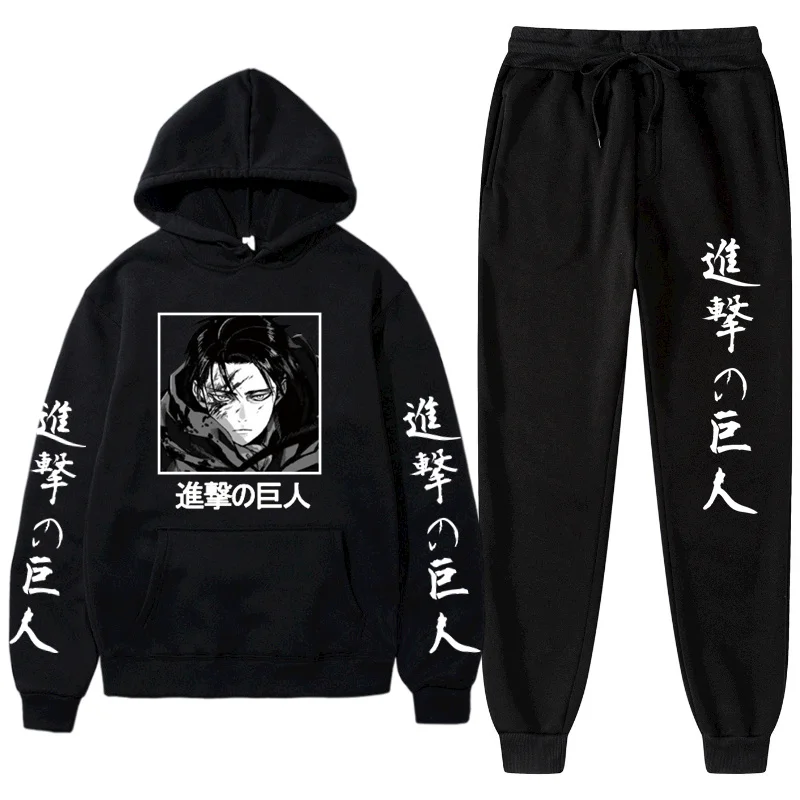 

Streetwear Men 2 piece set Attack on Titan Hoodies Sets Fleece Hoodie pants Men Women Tracksuit homme Sweatpants Suit