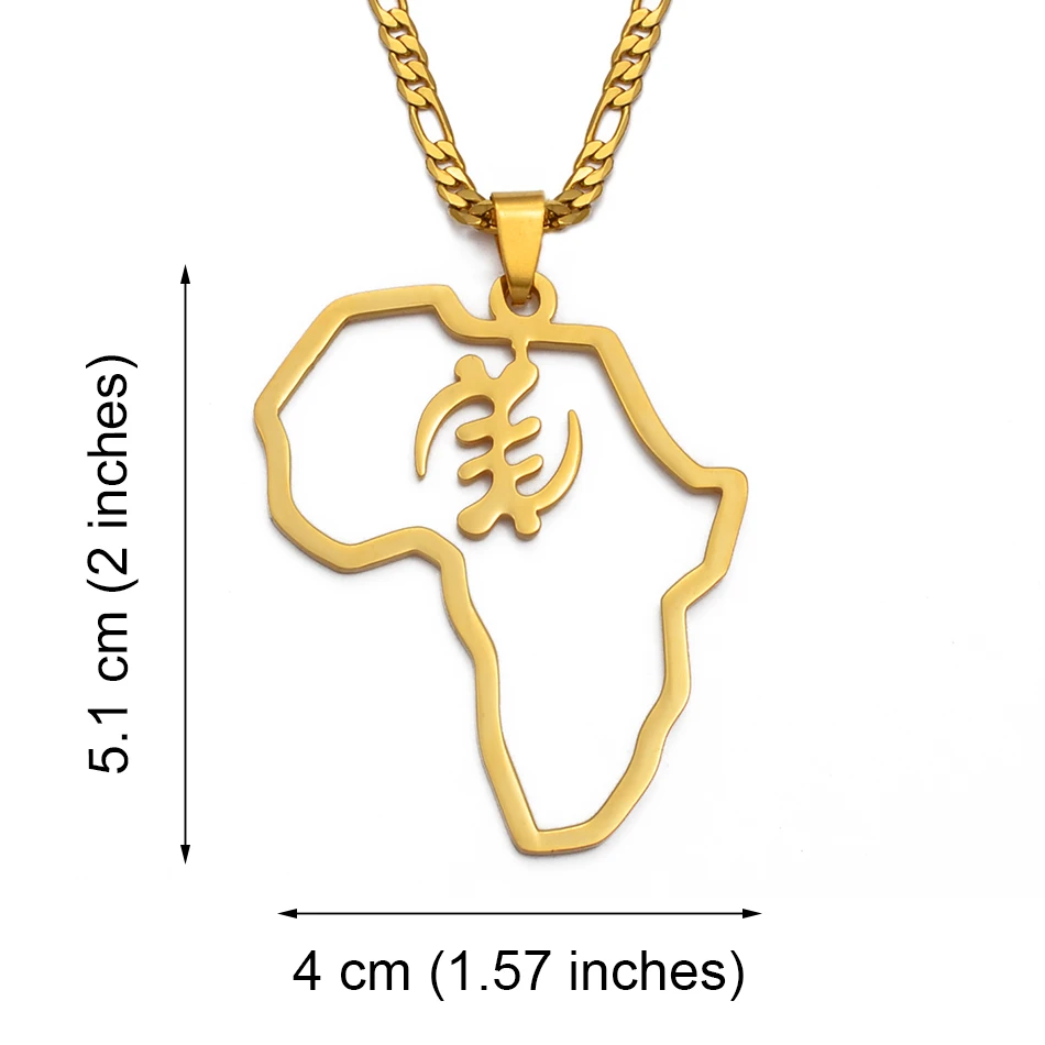 Anniyo African Map &amp Cultural Symbol Pendant Necklaces Women Men Gold Color Adinkra Gye Nyame Africa Ethnic Jewelry #129721 | Украшения